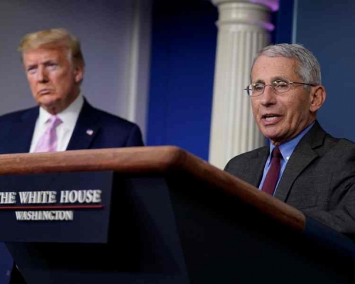 福奇(右)指5月1日復工目標是過於樂觀。AP