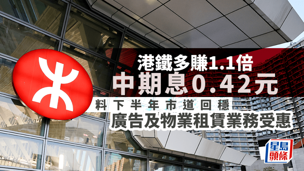 港鐵多賺1.1倍 中期息0.42元 料下半年市道回穩 廣告及物業租賃業務受惠