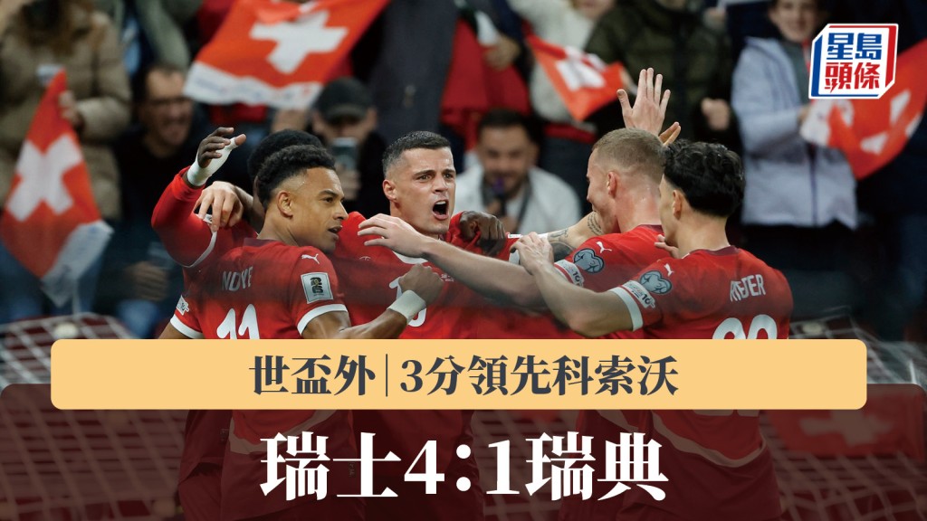世盃外｜瑞士4：1瑞典 3分領先科索沃。路透社