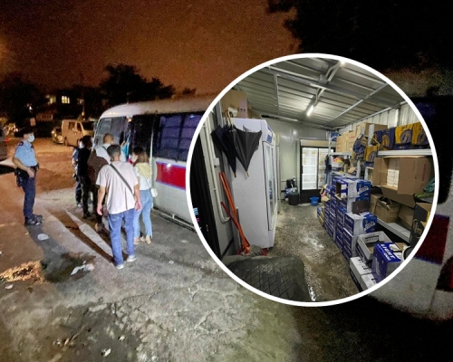 警方突擊搜查天水圍田廈路一改裝貨櫃,搗破一間懷疑無牌酒吧。警方圖片
