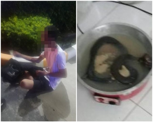 男子(左)才喝了一口汤(右)便出现头晕、麻痺等症状。网图