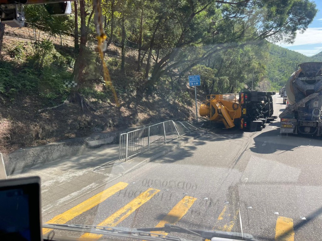 路邊一排欄杆遭撞毀變形。網上圖片