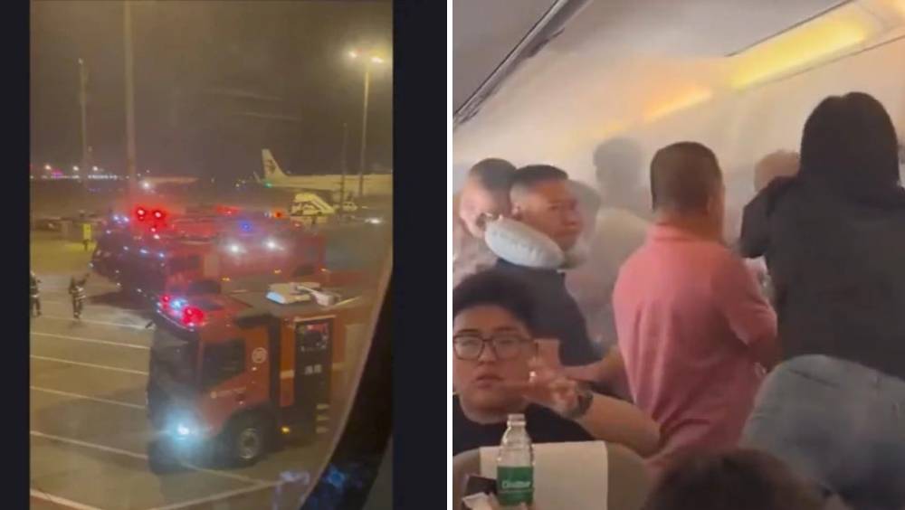 東方航空客機降落上海後機艙起火，乘客手機被座椅夾扁釀禍。