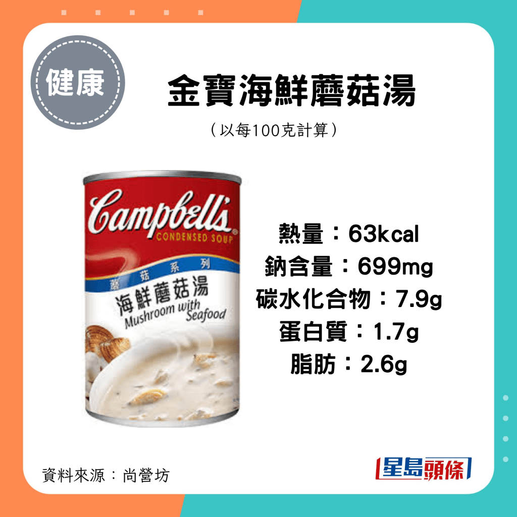 金寶海鮮蘑菇湯 熱量：63kcal