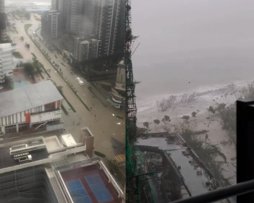 將軍澳有街道出現嚴重水浸；海濱公園長廊亦變成「長江」。fb群組「將軍澳」