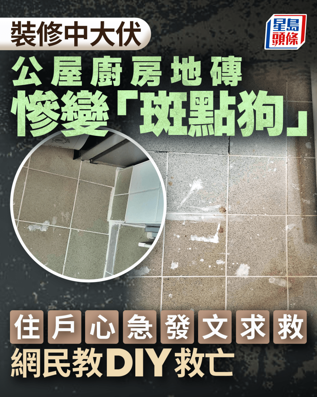 公屋裝修中大伏 廚廁地磚慘變「斑點狗」 住戶心急發文求救 網民教DIY救亡｜Juicy叮
