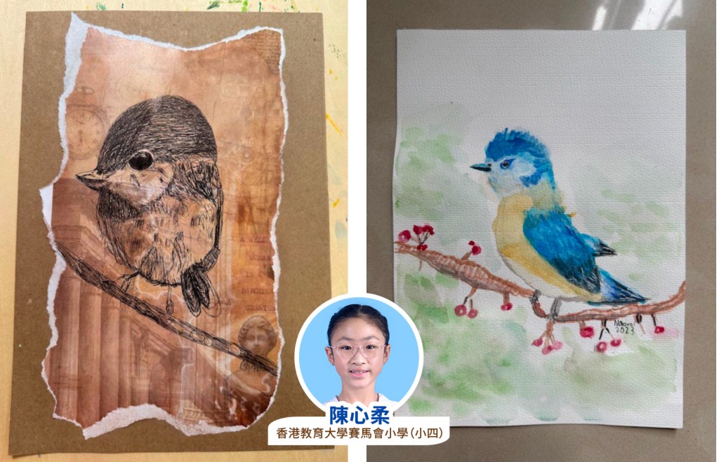 陳心柔同學描繪雀鳥姿態與神韻的畫作。