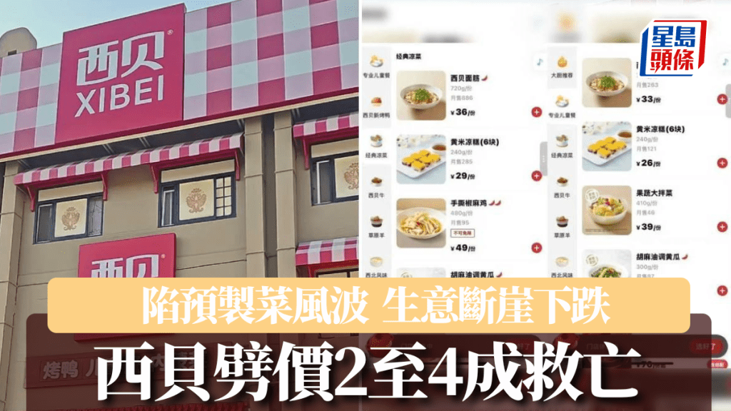 西貝在預製菜風波及創辦人自製公關災難後，要減價救亡。小紅書／微博