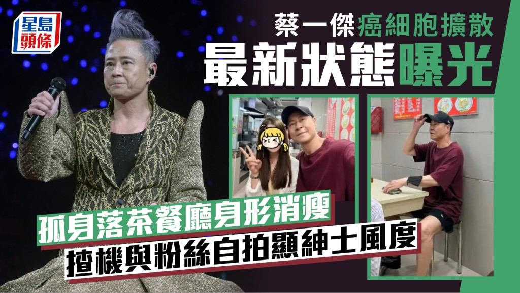 蔡一杰癌细胞扩散最新状态曝光  孤身落茶餐厅素颜憔悴身形消瘦  揸机与粉丝自拍展绅士风度
