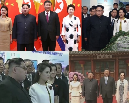 北韓領導人金正恩上任7年首次外訪中國，更帶同夫人李雪主公開露面。新華社圖片及央視畫面截圖