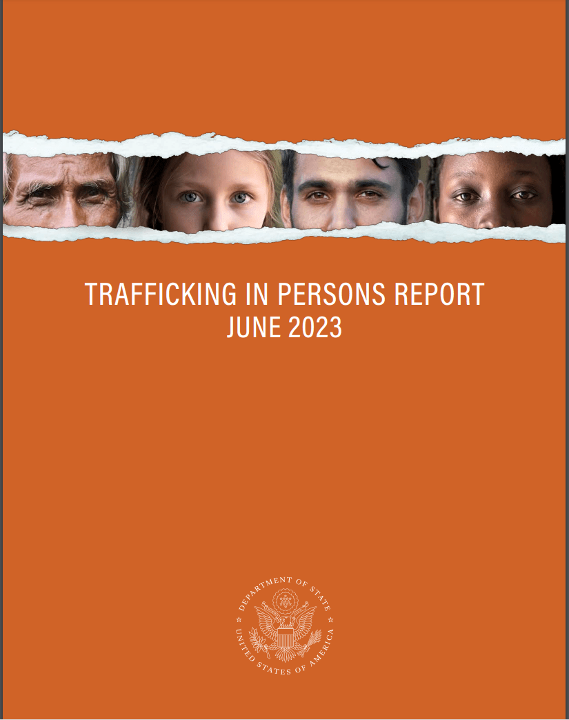 美国国务院发表2023年贩运人口报告，将香港由第二级观察名单上调至第二级。美国国务院文件截图