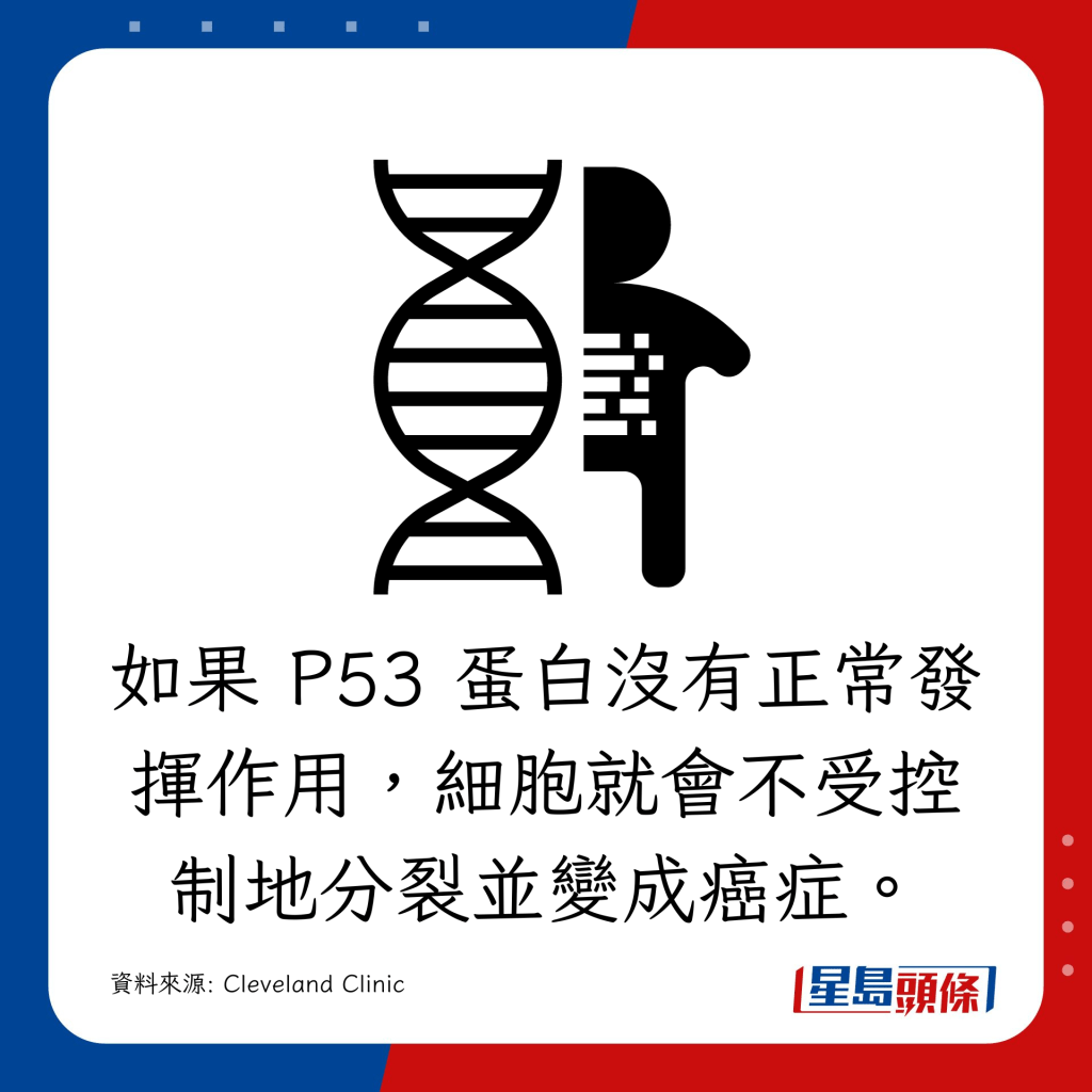 P53 蛋白没有正常发挥作用，细胞就会不受控制地分裂并变成癌症