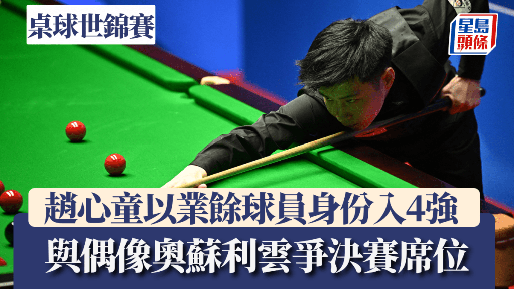 趙心童又過一關，以業餘球員身份躋身4強成佳話。法新社