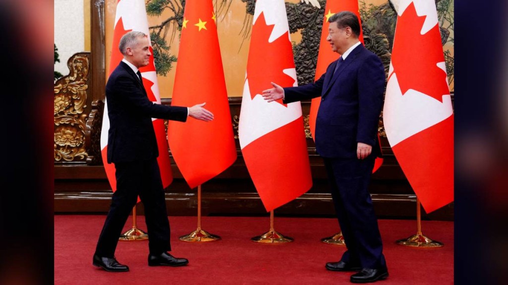 加拿大民眾周二起可以免簽證來中國。圖為加國總理早前訪華，與習近平見面。路透社