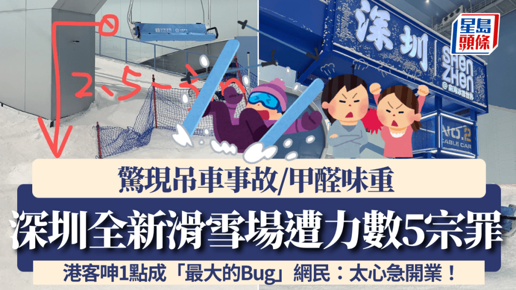 深圳全新滑雪場遭力數5宗罪！驚現吊車事故/甲醛味重 港客呻1點成「最大的Bug」網民：太心急開業！