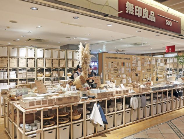 无印良品500的东日本1号店，位于JR三鹰站atre商场四楼。