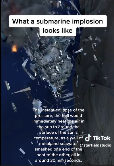 網友製作動畫，顯示潛艇瞬間粉碎。
