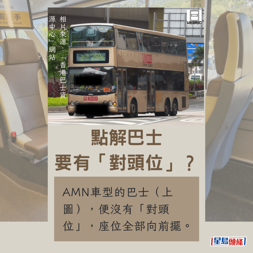 AMN車型的巴士（上圖），便沒有「對頭位」，座位全部向前擺。