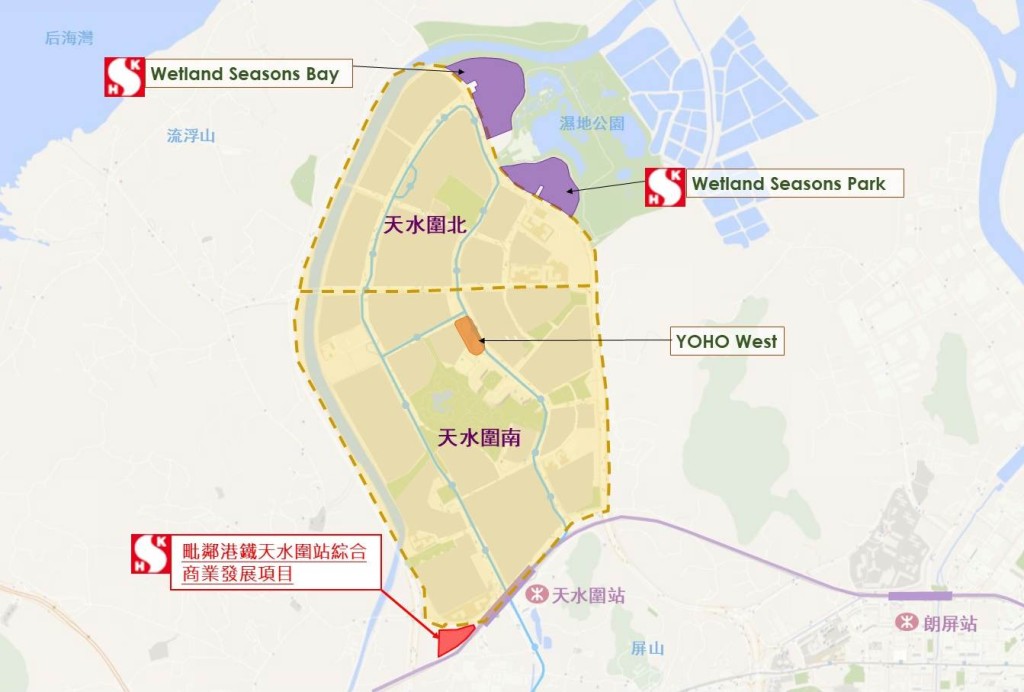 新地近年在天水圍密密布局,繼住宅項目Wetland Seasons Park、Wetland Seasons Bay及最新的天榮站YOHO WEST後,正部署毗鄰港鐵天水圍站、總樓面面積近100萬平方呎的綜合商業發展項目。