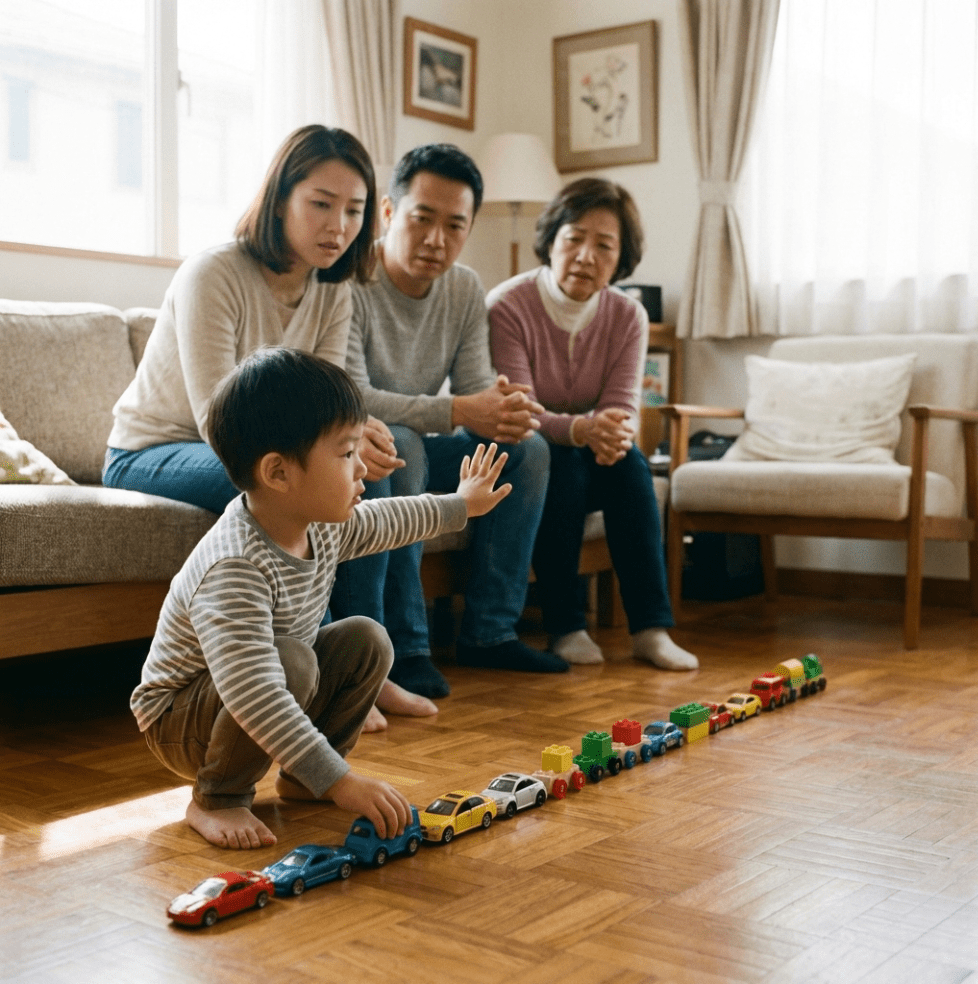 自閉症的學童會有重複性行為，例如只喜愛一類型玩具。