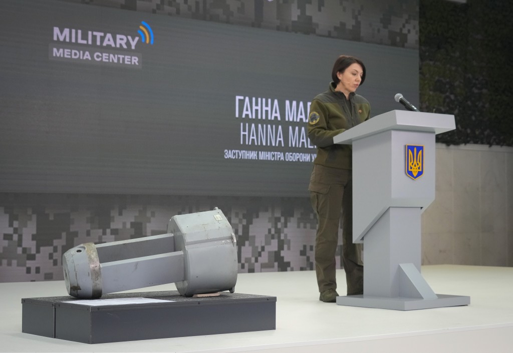 烏克蘭國防部副部長周四在烏克蘭基輔舉行的新聞發佈會上發表講話。AP
