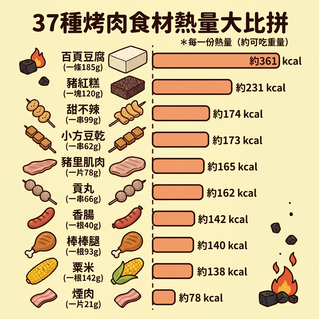 37種烤肉食材熱量大比拼 *每一份熱量（約可吃重量）