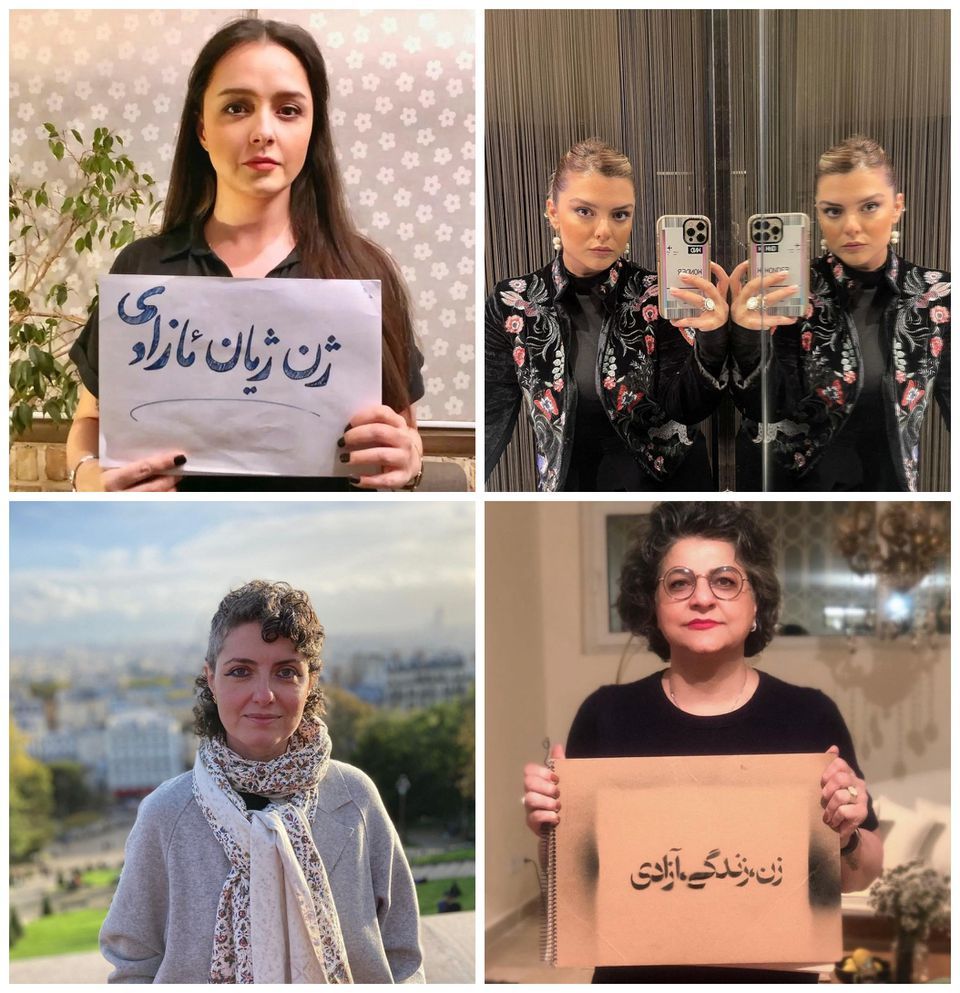 除塔兰妮阿莉外，至少有5名伊朗女演员在网上分享了自己没有戴头巾的照片，以声援全国各地示威的女性。路透
