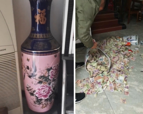 男子藏13年私己錢於花瓶,被打破後曝光。(網圖)