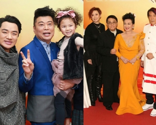 家燕姐穿上黃色低胸裝現身， 祖藍（圖左一）跟祥仔（圖左二）即出言調戲。