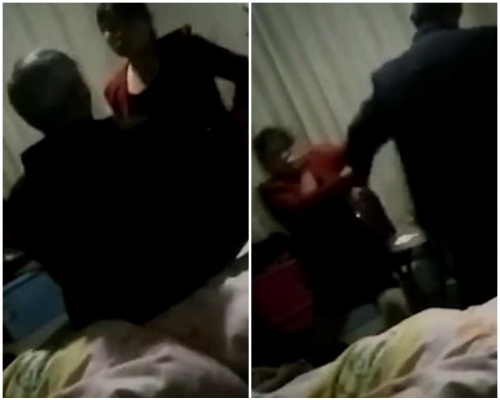女子不停大聲喝罵老爺，並多次用力拉扯其手臀及大力拍打其頭部、背部等。片段截圖