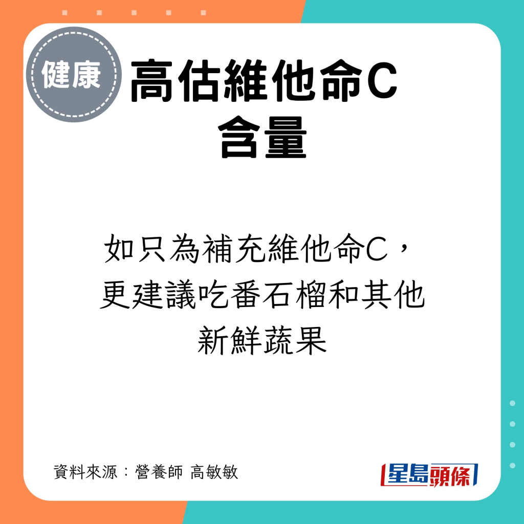 如只為補充維他命C，更建議吃番石榴和其他新鮮蔬果