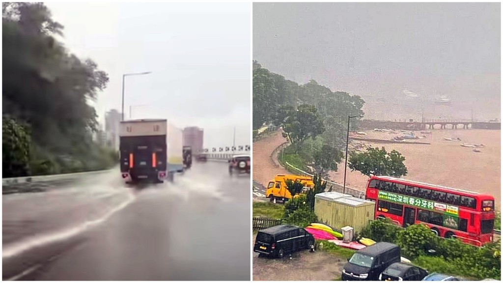 黑雨警告信號下，多區出現水浸。網上圖片