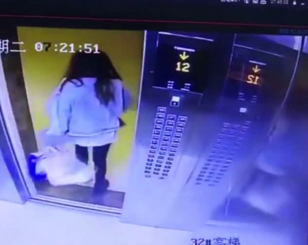 電梯最終停在了12樓，女子立即離開了電梯。（網圖）