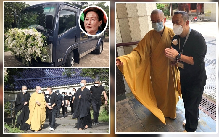 曾志伟送别亡妻，率家人以黑色丧服现身宝莲寺火化葬场，进人会场前双手合十。