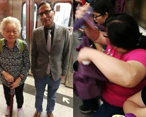 褚简宁与老婆婆下车后一同合照。右图为涉事女子。