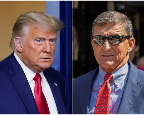 特朗普（左）周三宣布，他已經行使總統權力，「全面特赦」弗林（右）。AP