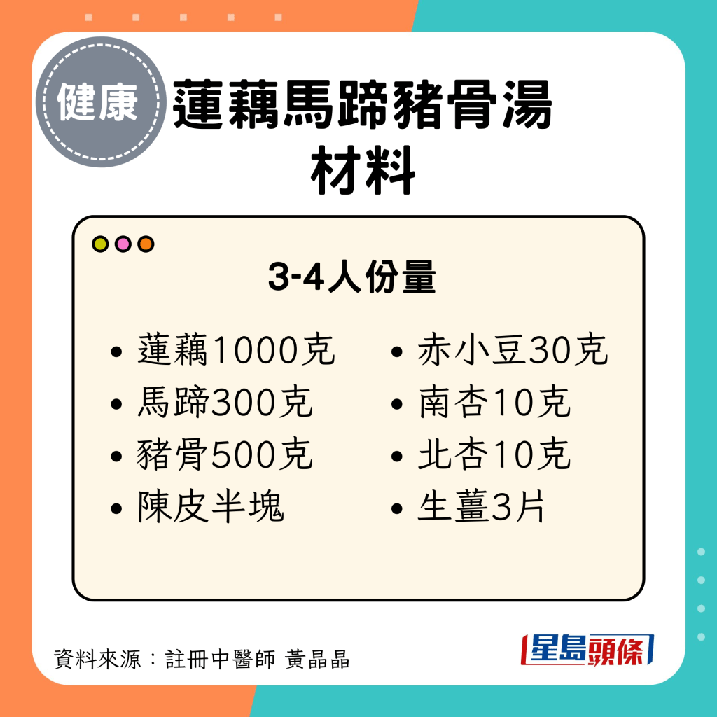 大暑節氣養生湯水食療｜蓮藕馬蹄豬骨湯 材料