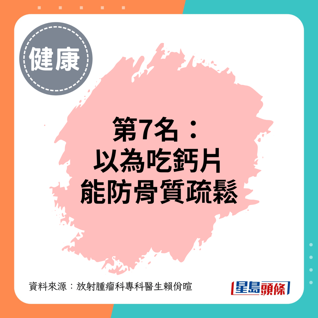 第7名：以为吃钙片能防骨质疏松