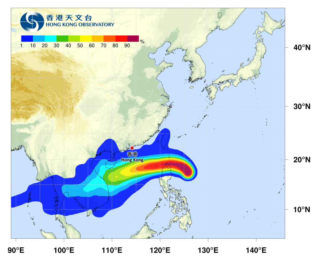 熱帶氣旋「銀杏」路徑預測。