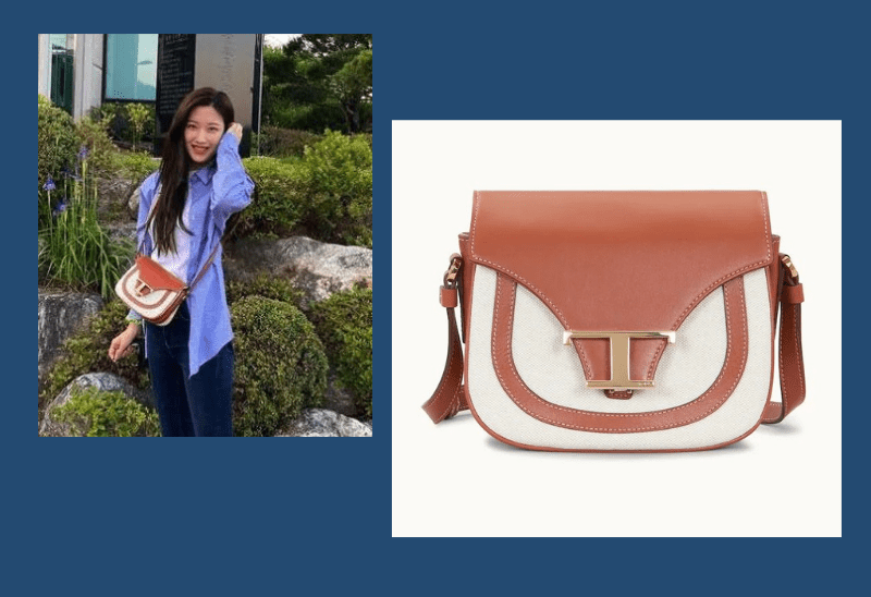 《女神降臨》的文佳煐也是Tod's的支持者，她亦愛以Crossbody Bag配襯休閒服。皮革拼帆布Crossbody micro /$13,700。