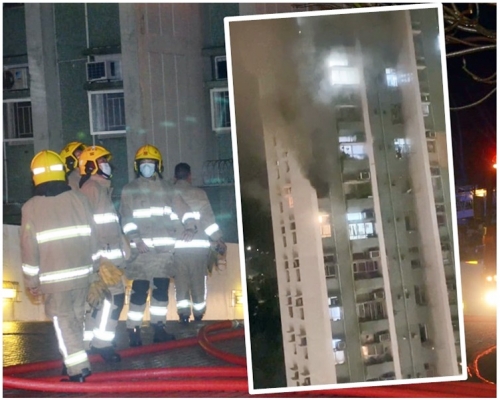 位於9樓的起火單位冒出大量燶煙。（小圖為短片截圖）