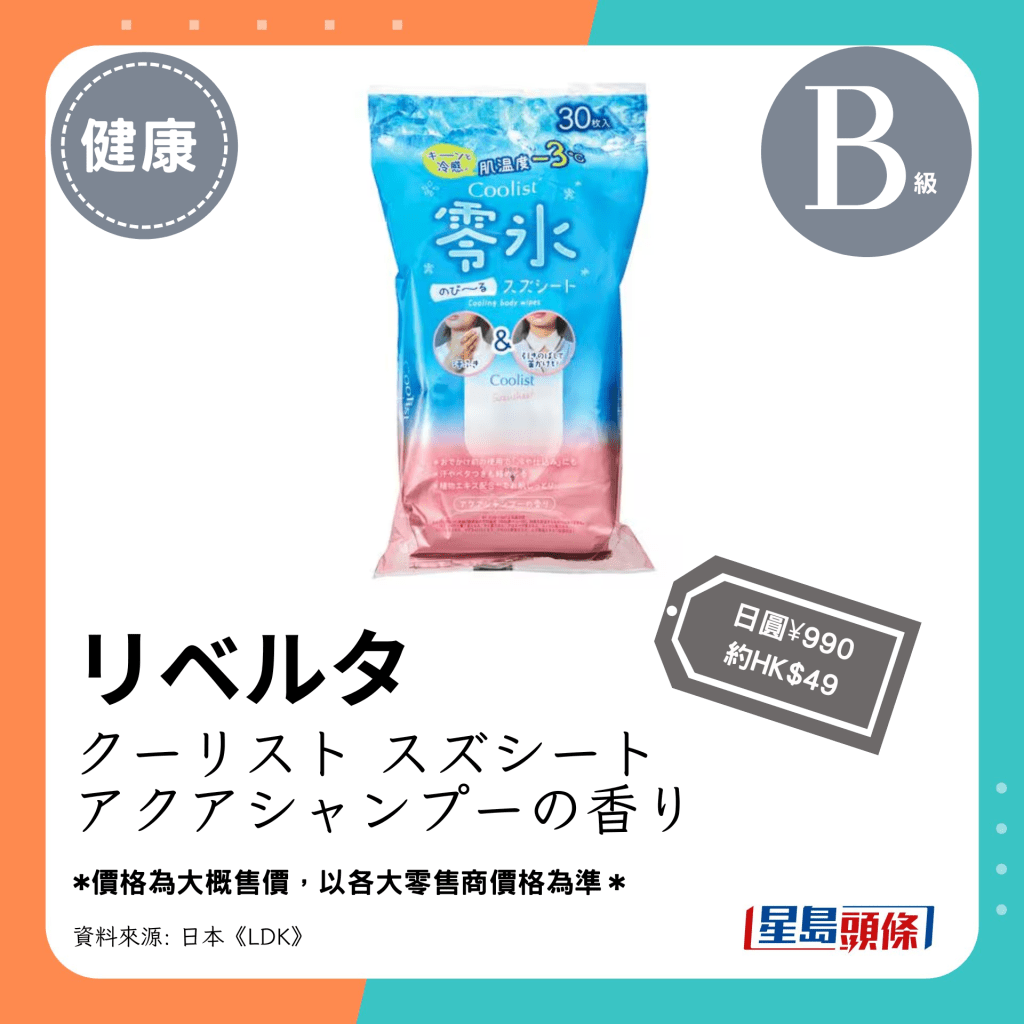 第4位 B级（3.50分）：リベルタ クーリスト スズシート アクアシャンプーの香り（日圆¥990，约HK$49）