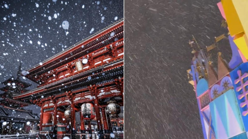 淺草寺（左）以及迪士尼飄下陣陣雪花。Ｘ@chronicer_d@taku_photo47