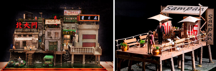 微型版《夕照鯉魚門》(左)與名為《秋天的童話》作品(右)。網誌圖片