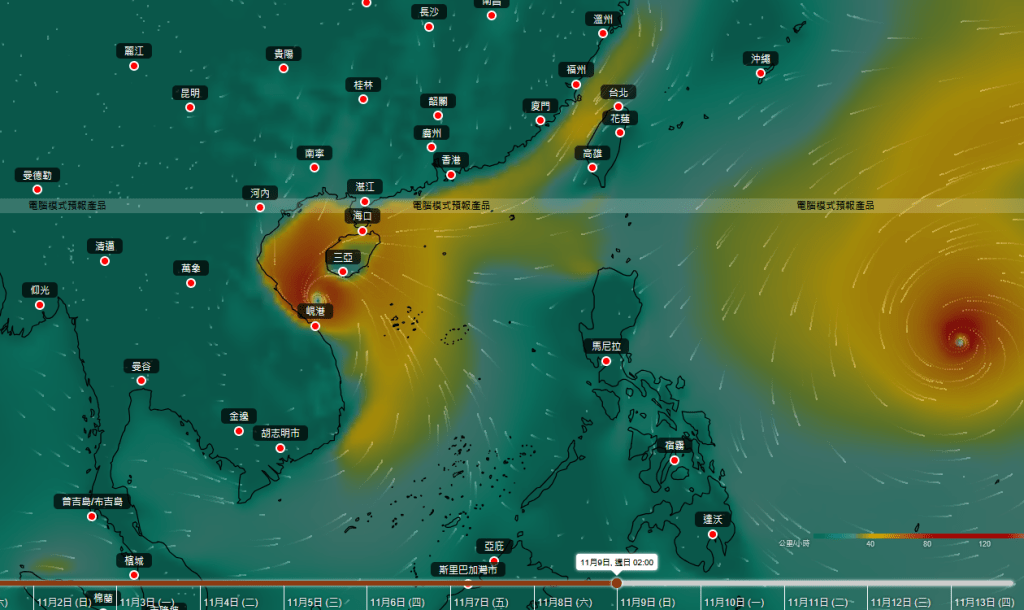 該低壓區較大機會在下周中期橫過菲律賓並進入南海中南部，移向越南一帶。天文台圖片