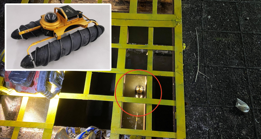 管網檢測機械人「聲探」在狹窄及昏暗的地下渠管內工作，協助調查及評估結構狀況。（渠務署提供）