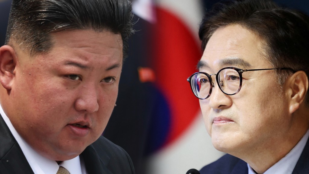 北韓領導人金正恩與南韓國會議長禹元植。 美聯社 / 路透社