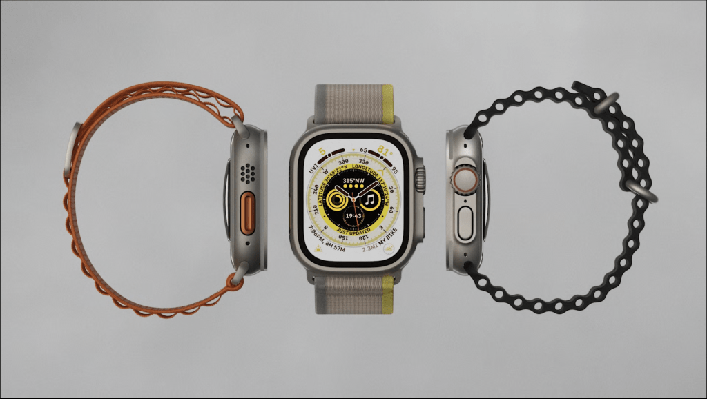 Apple Watch Ultra採用49mm鈦金屬表殻，並備有三種全新表帶可選擇。