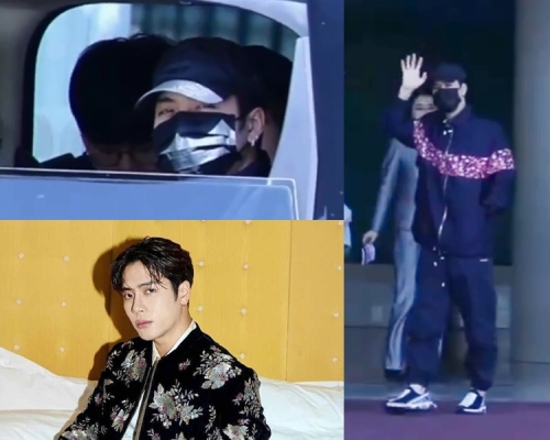 面露疲態的Jackson步伐緩慢,由北京飛返韓國。