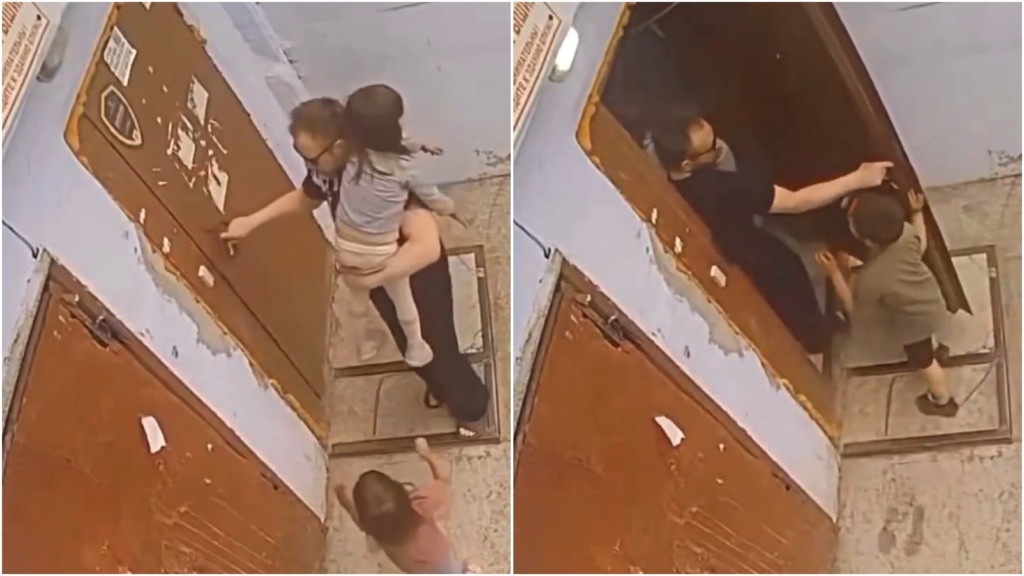 俄5歲女童遭「怪叔叔」抱走圖性侵，幸有玩伴極力擋門喊人營救。 X@MarioNawfal